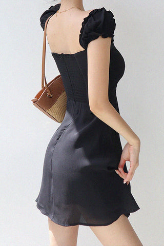 bow lace-up puff sleeve dress