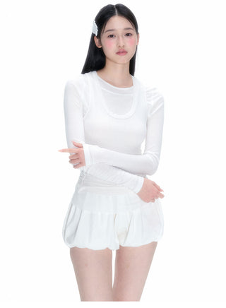 [NECY] Wing Embossed layered slim long-sleeved top