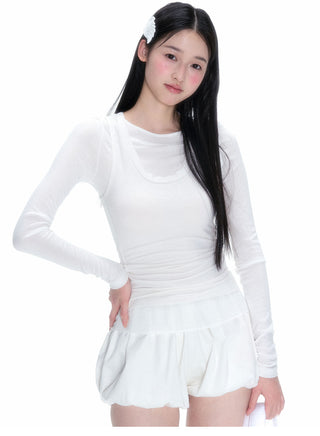 [NECY] Wing Embossed layered slim long-sleeved top