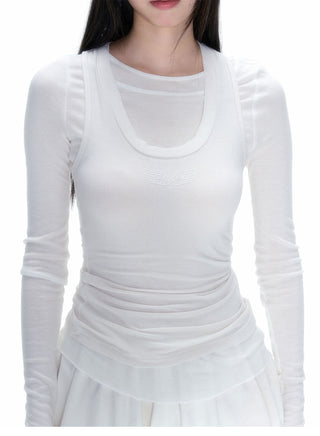 [NECY] Wing Embossed layered slim long-sleeved top