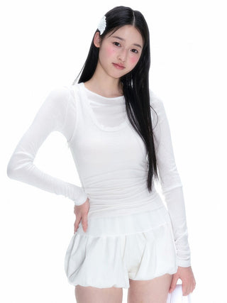 [NECY] Wing Embossed layered slim long-sleeved top