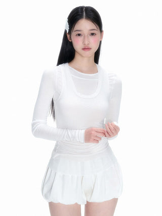 [NECY] Wing Embossed layered slim long-sleeved top