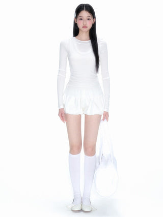 [NECY] Wing Embossed layered slim long-sleeved top