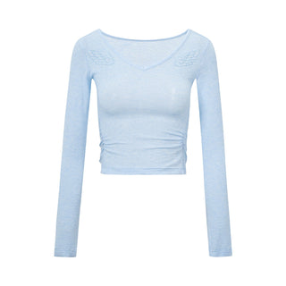 [NECY] Wing Embroidered V Neck Merino Wool Top