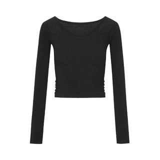 [NECY] Wing Embroidered V Neck Merino Wool Top