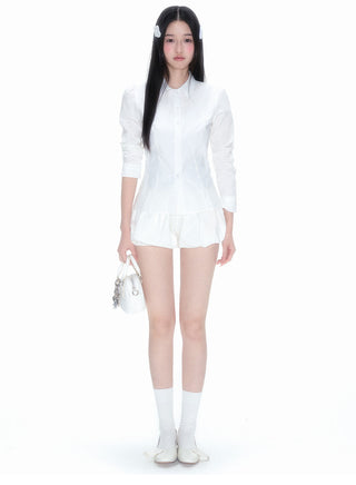 [NECY] White Bud Waist Shorts Fluffy A Line Skirt