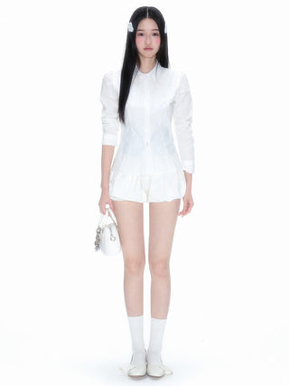 [NECY] White Bud Waist Shorts Fluffy A Line Skirt