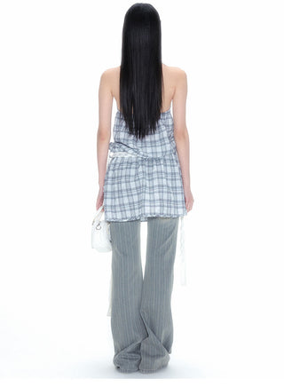 [NECY] Plaid Halter Dress Sleeveless A Line