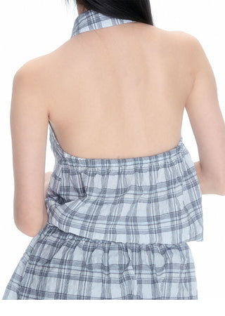 [NECY] Plaid Halter Dress Sleeveless A Line