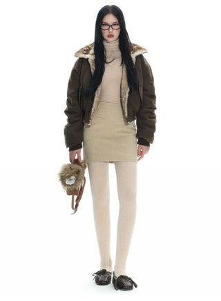 [NECY]  Mink-fur cotton-padded double-sided bommer jacket