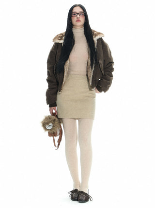 [NECY]  Mink-fur cotton-padded double-sided bommer jacket