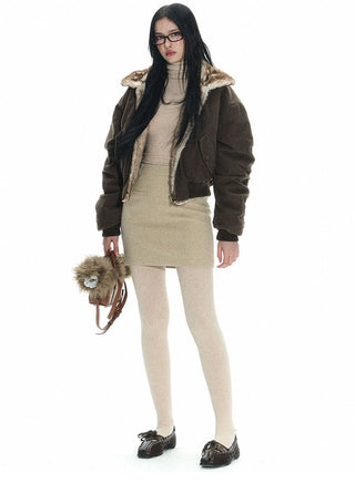 [NECY]  Mink-fur cotton-padded double-sided bommer jacket