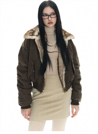 [NECY]  Mink-fur cotton-padded double-sided bommer jacket