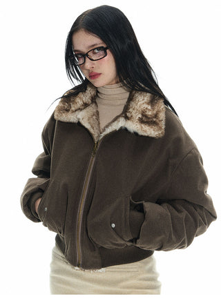 [NECY]  Mink-fur cotton-padded double-sided bommer jacket