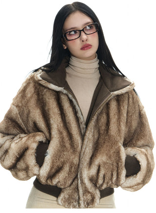 [NECY]  Mink-fur cotton-padded double-sided bommer jacket