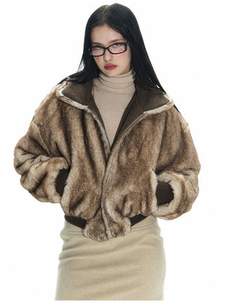 [NECY]  Mink-fur cotton-padded double-sided bommer jacket