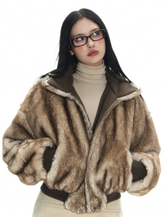 [NECY]  Mink-fur cotton-padded double-sided bommer jacket