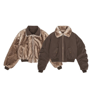 [NECY]  Mink-fur cotton-padded double-sided bommer jacket