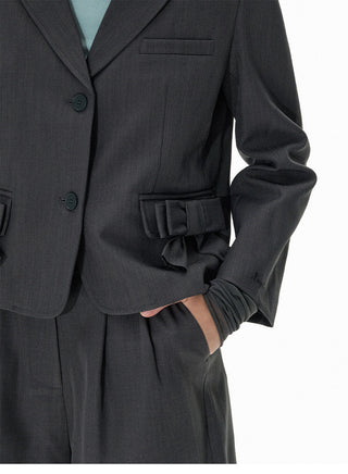 [NECY] Bow pocket short suit coat and suit shorts two-piece set