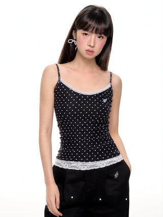 [NECY] Polka Dot Fake Two Piece Lace Sling Top