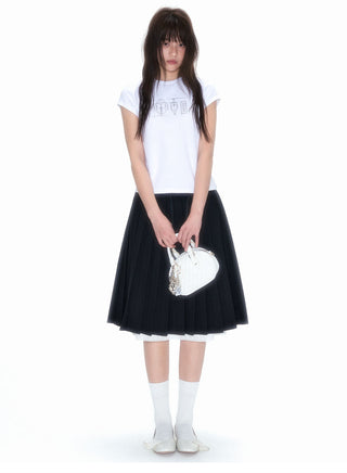 [NECY] Black Pleated A Line Summer Skirt