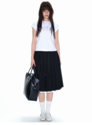 [NECY] Black Pleated A Line Summer Skirt