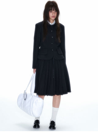 [NECY] Black Pleated A Line Summer Skirt