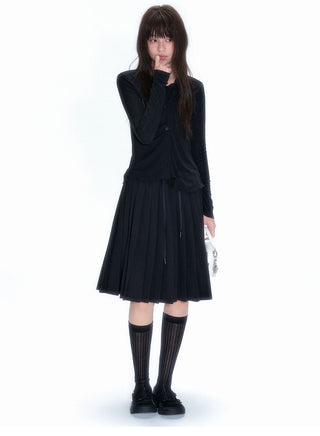 [NECY] Black Pleated A Line Summer Skirt