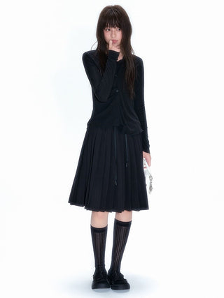 [NECY] Black Pleated A Line Summer Skirt