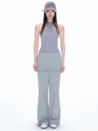 [NECY] Gray Detachable Culottes Loose Straight-Leg Pants