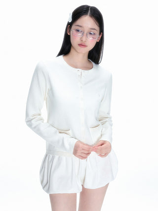 [NECY] White Knitted Heart Lock Cardigan Long Sleeve Sweater