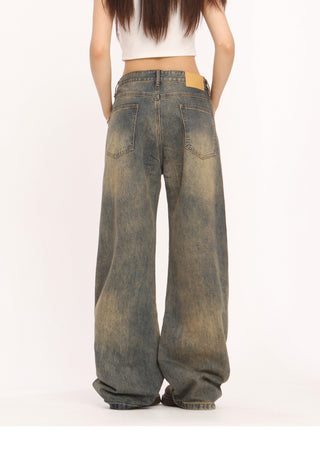 Mud washed wide-leg jeans