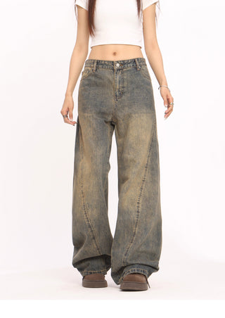 Mud washed wide-leg jeans