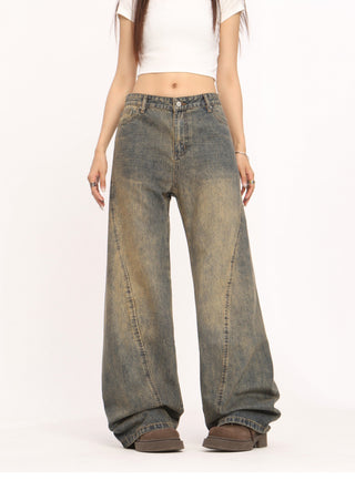 Mud washed wide-leg jeans