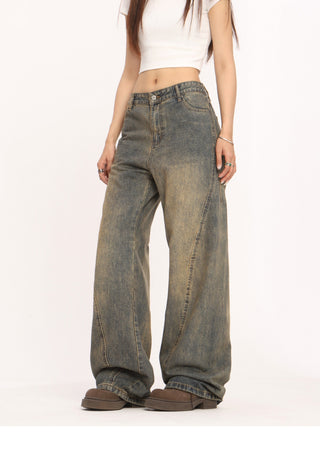 Mud washed wide-leg jeans