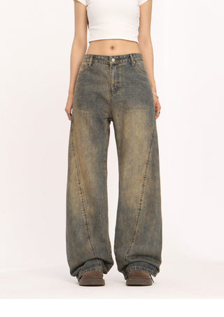 Mud washed wide-leg jeans