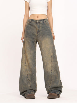 Mud washed wide-leg jeans