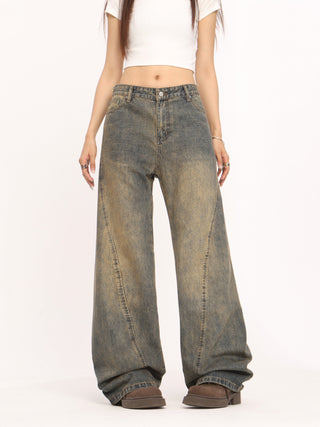 Mud washed wide-leg jeans