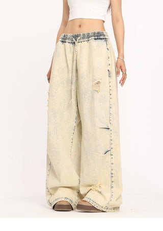 Yellow mud dyed straight loose wide-leg jeans