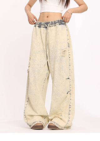 Yellow mud dyed straight loose wide-leg jeans