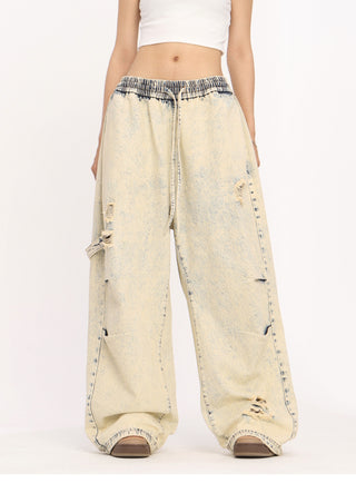 Yellow mud dyed straight loose wide-leg jeans