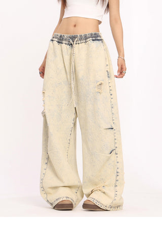 Yellow mud dyed straight loose wide-leg jeans