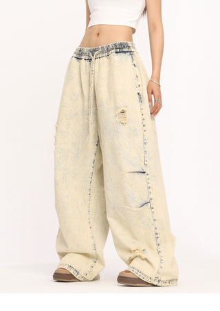 Yellow mud dyed straight loose wide-leg jeans