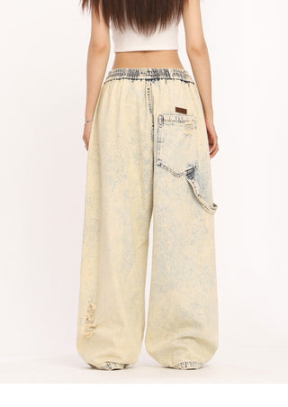 Yellow mud dyed straight loose wide-leg jeans