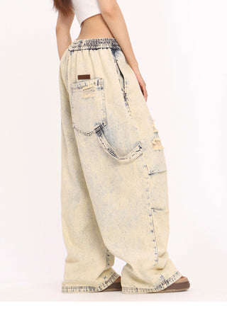 Yellow mud dyed straight loose wide-leg jeans