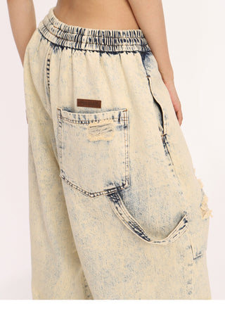 Yellow mud dyed straight loose wide-leg jeans