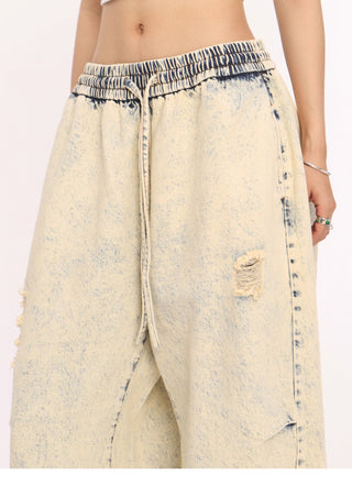 Yellow mud dyed straight loose wide-leg jeans