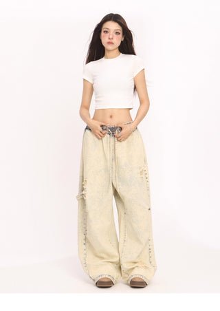 Yellow mud dyed straight loose wide-leg jeans