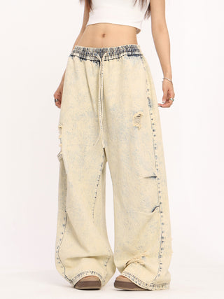 Yellow mud dyed straight loose wide-leg jeans