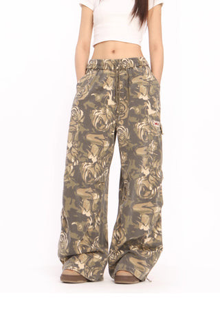 Camouflage cargo loose wide-leg trousers